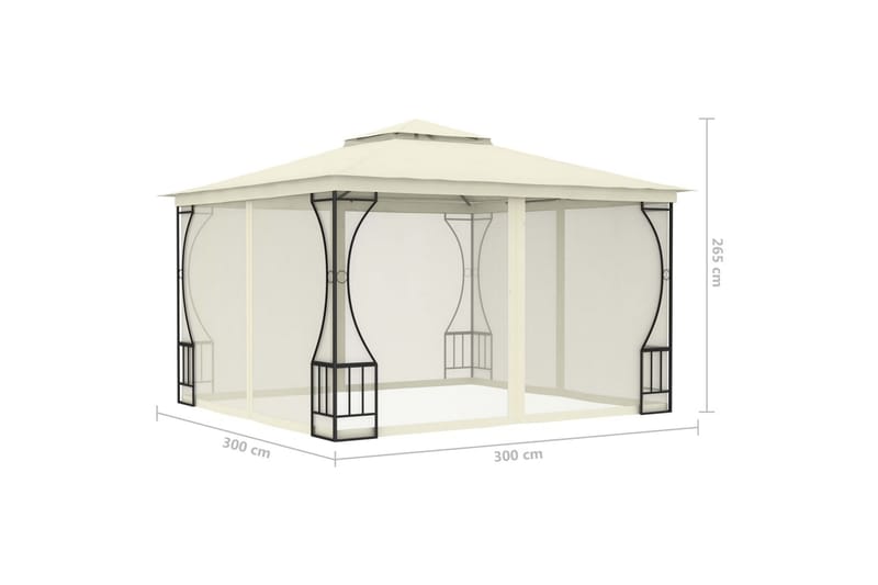 Paviljong med nät 300x300x265 cm gräddvit - Vit - Komplett paviljong