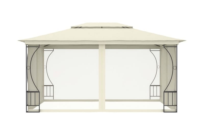 Paviljong med nät 300x400x265 cm gräddvit - Vit - Komplett paviljong