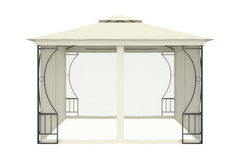 Paviljong med nät 300x400x265 cm gräddvit - Vit - Utemöbler - Solskydd - Paviljong - Komplett paviljong
