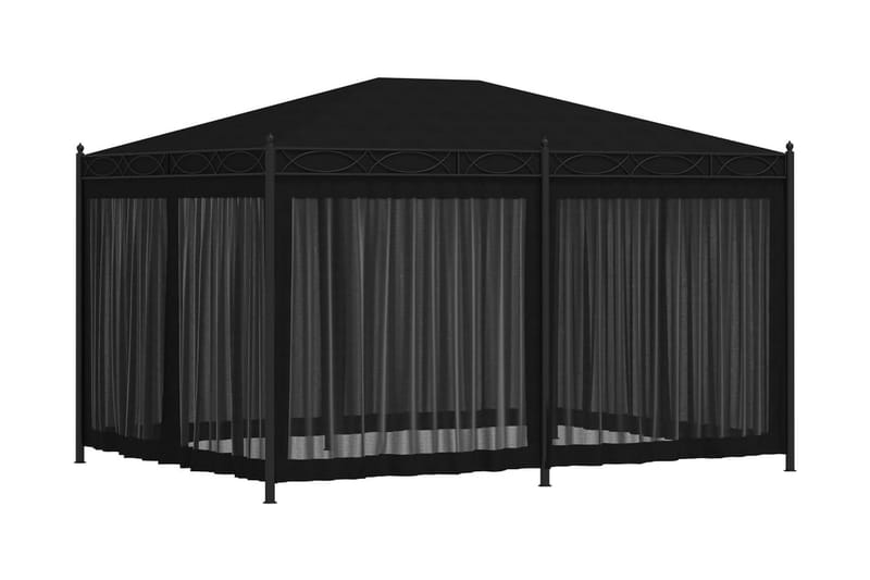Paviljong med nätskärmar 3x4 m antracit stål - Antracit - Komplett paviljong