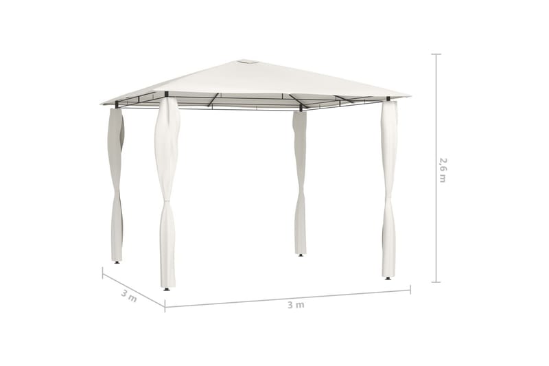 Paviljong med stolpar 3x3x2,6 m gräddvit 160 g/m² - Vit - Komplett paviljong