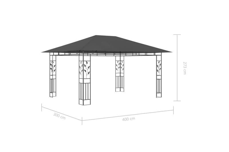 Paviljong myggnät ljusslinga LED 4x3x2,73 m antracit 180 g/m - Grå - Komplett paviljong