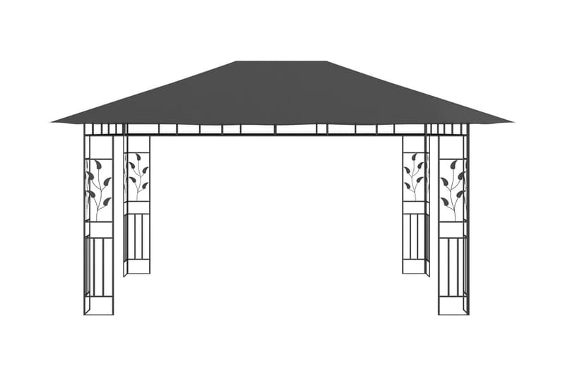 Paviljong myggnät ljusslinga LED 4x3x2,73 m antracit 180 g/m - Grå - Komplett paviljong
