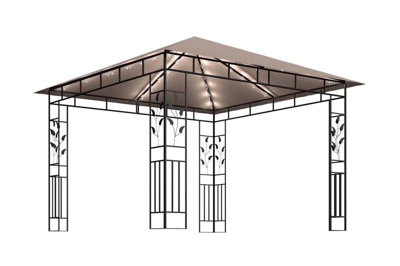 Paviljong myggnät och ljusslinga LED 3x3x2,73 m taupe 180 g/ - Brun - Komplett paviljong