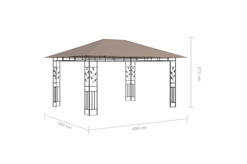 Paviljong myggnät och ljusslinga LED 4x3x2,73 m taupe 180 g/ - Brun - Utemöbler - Solskydd - Paviljong - Komplett paviljong