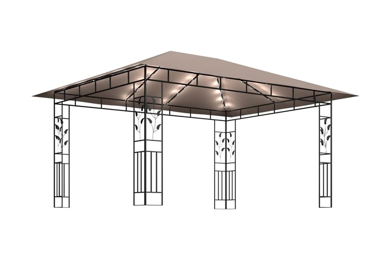 Paviljong myggnät och ljusslinga LED 4x3x2,73 m taupe 180 g/ - Brun - Komplett paviljong