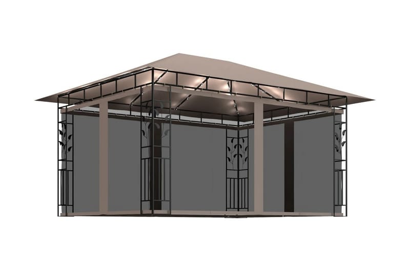 Paviljong myggnät och ljusslinga LED 4x3x2,73 m taupe 180 g/ - Brun - Utemöbler - Solskydd - Paviljong - Komplett paviljong
