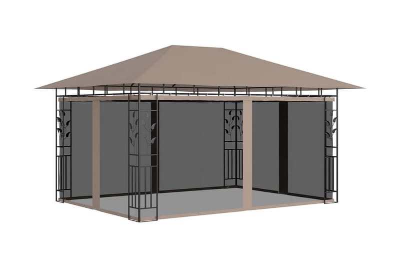 Paviljong myggnät och ljusslinga LED 4x3x2,73 m taupe 180 g/ - Brun - Utemöbler - Solskydd - Paviljong - Komplett paviljong
