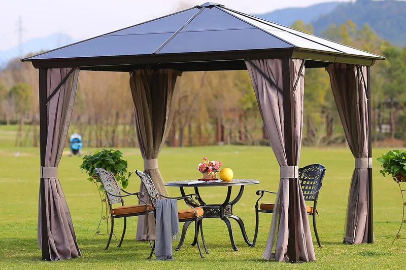 Sunsetia Paviljong 300x300x267 cm Polykarbonattak - Brun/Beige - Utemöbler - Solskydd - Paviljong - Komplett paviljong