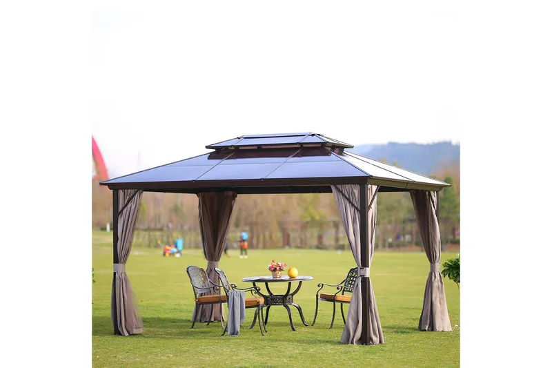 Sunsetia Paviljong 300x400x270 cm Polykarbonattak - Beige - Utemöbler - Solskydd - Paviljong - Komplett paviljong