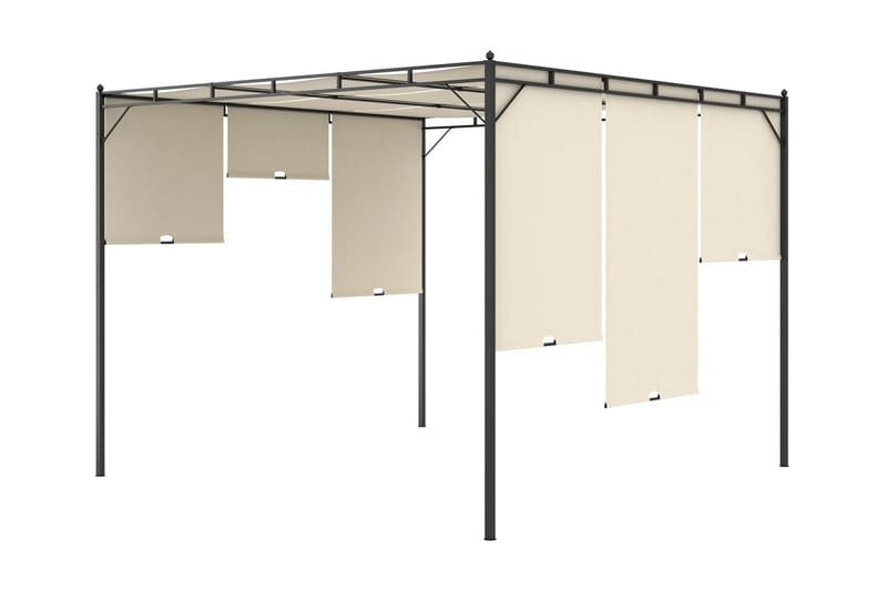 Trädgårdspaviljong med draperier 3x3x2,25m gräddvit - Vit - Utemöbler - Solskydd - Paviljong - Komplett paviljong