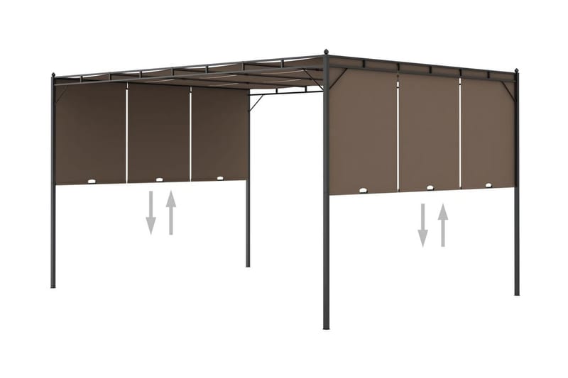 Trädgårdspaviljong med draperier 4x3x2,25 m taupe - Brun - Komplett paviljong