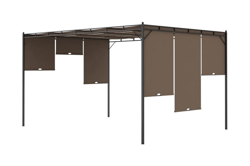 Trädgårdspaviljong med draperier 4x3x2,25 m taupe - Brun - Utemöbler - Solskydd - Paviljong - Komplett paviljong