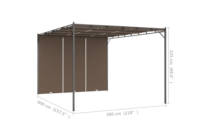 Trädgårdspaviljong med draperier 4x3x2,25 m taupe - Brun - Komplett paviljong