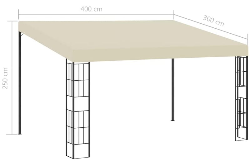 Väggmonterad paviljong 3x4 m gräddvit tyg - Vit - Komplett paviljong