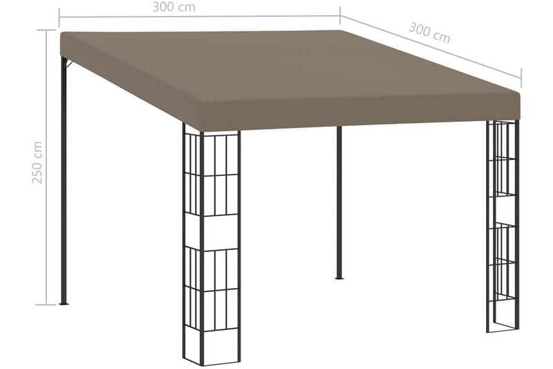 Väggmonterad paviljong 3x3 m taupe tyg - Brun - Komplett paviljong