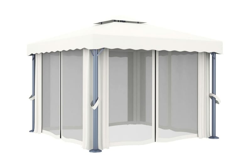 Paviljong med draperi 3x3 m gräddvit aluminium - Vit - Komplett paviljong
