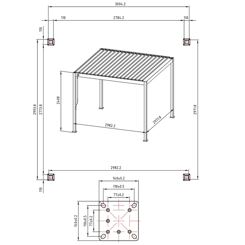 Paviljong Mirador-88 3x3M - mörkgrå - Utemöbler - Solskydd - Paviljong - Komplett paviljong