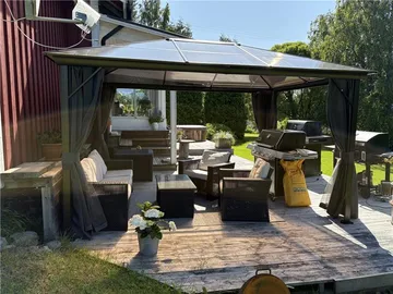 Paviljong premium 4x3m | Tak i kanalplast | Inkl. Väggar och myggnät - Utemöbler - Solskydd - Paviljong - Komplett paviljong