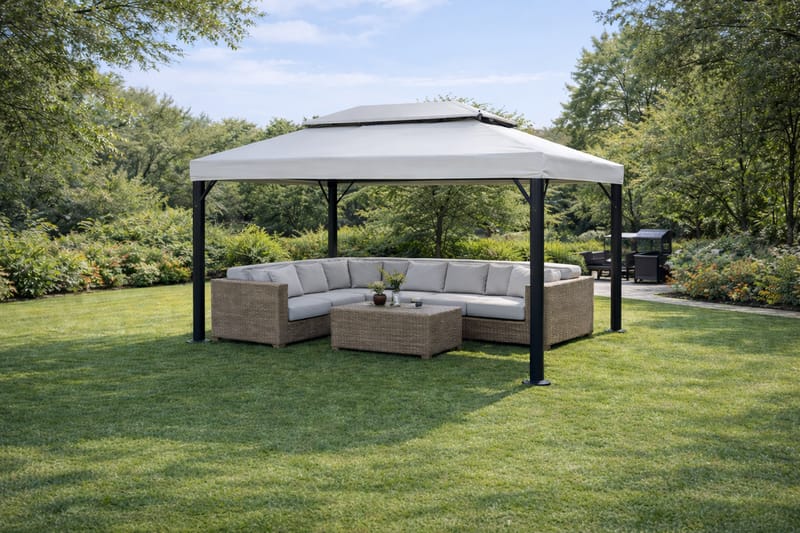 Utepaviljong SUNSET Paviljong 3x4 m - grå - Utemöbler - Solskydd - Paviljong - Komplett paviljong