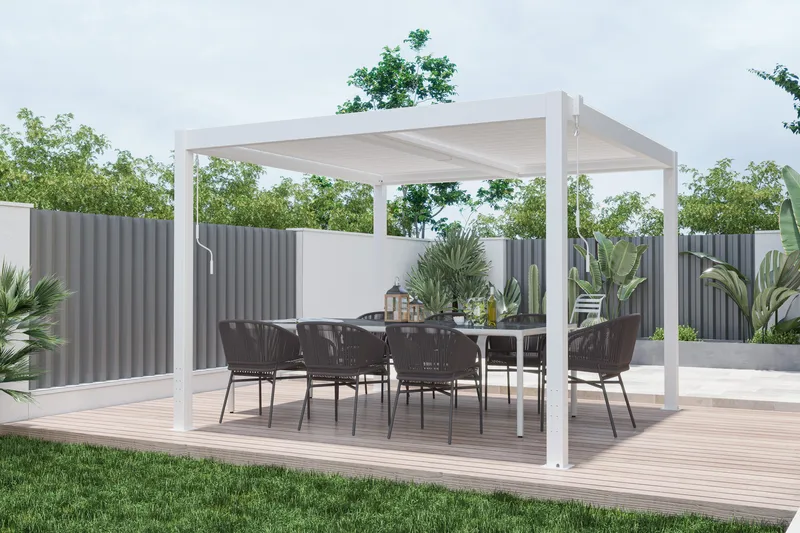 Pergola | Öppningsbart lamelltak | 3x3 m | Vit - Utemöbler - Solskydd - Pergola
