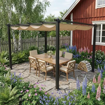 Pergola 300x400 cm | Justerbart solskydd | Mörkgrå aluminium - Mörkgrå ram och beige takduk - Utemöbler - Solskydd - Pergola