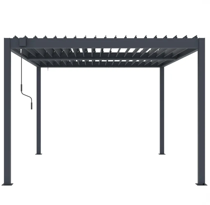 Pergola 3x3 m med lamelltak | Grå stålpergola för uteplats, Mörkgrå