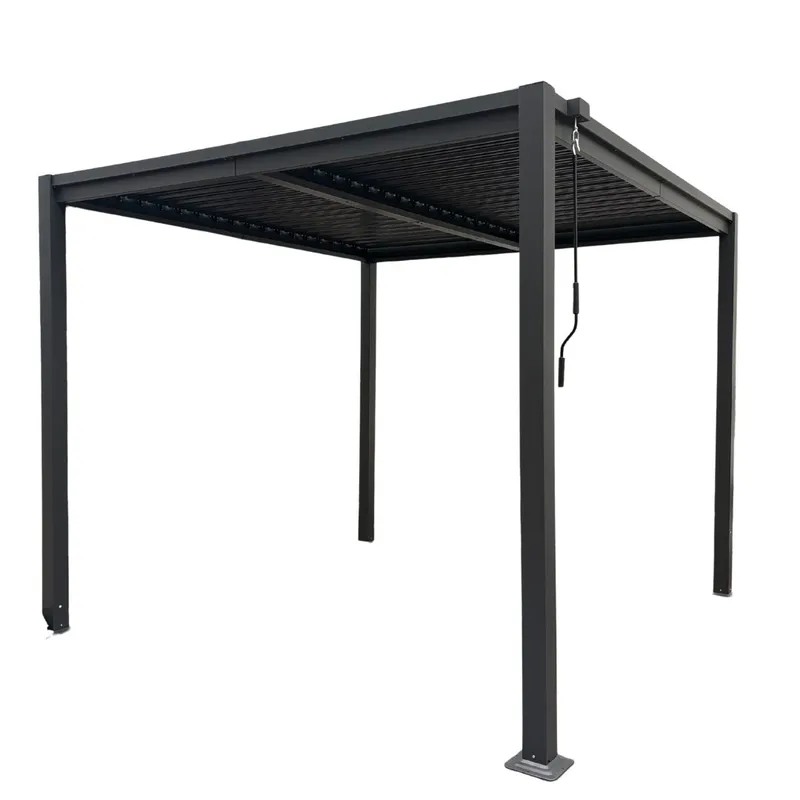 Pergola 3x3 m med lamelltak | Grå stålpergola för uteplats - Utemöbler - Solskydd - Pergola