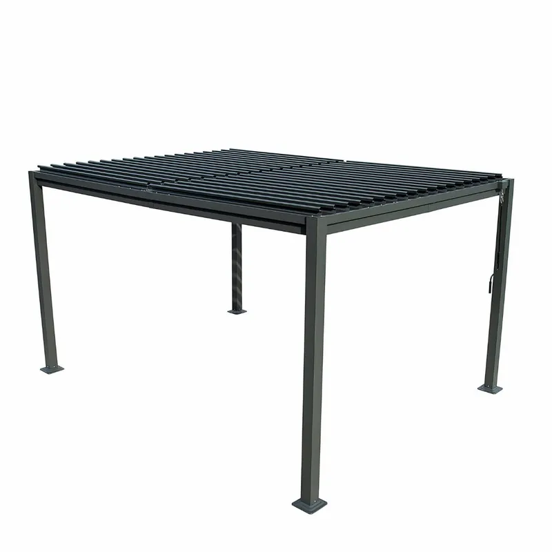 Pergola 4x3 m med lamelltak | Grå stålpergola för uteplats & trädgård - Utemöbler - Solskydd - Pergola
