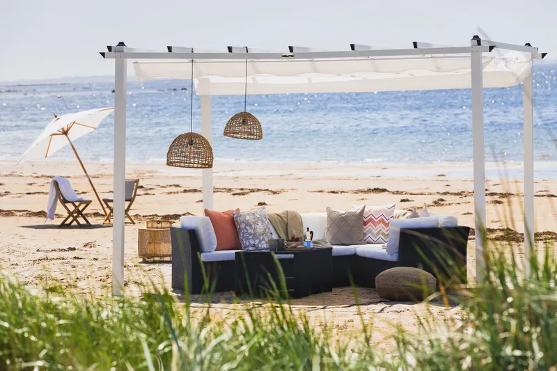 Fristående pergola med hopfällbart tak för altan och trädgård 4x3 - Vit / Aluminium - Utemöbler - Solskydd - Pergola