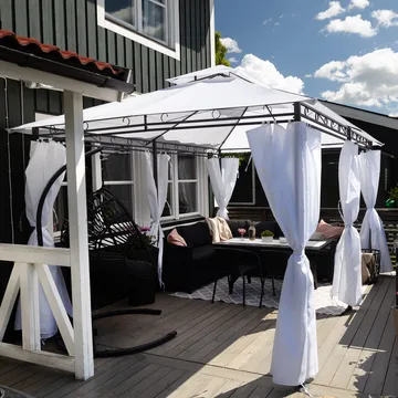 Paviljong 4x3m med väggar | Vit - Utemöbler - Solskydd - Paviljong - Komplett paviljong