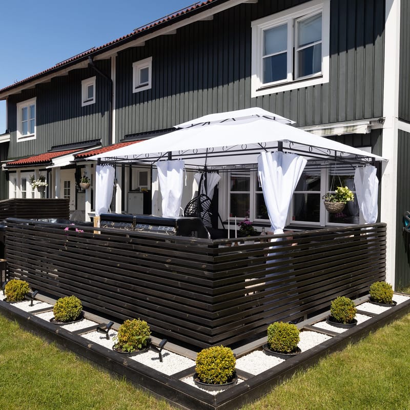 Paviljong 4x3m med väggar | Vit - Utemöbler - Solskydd - Pergola