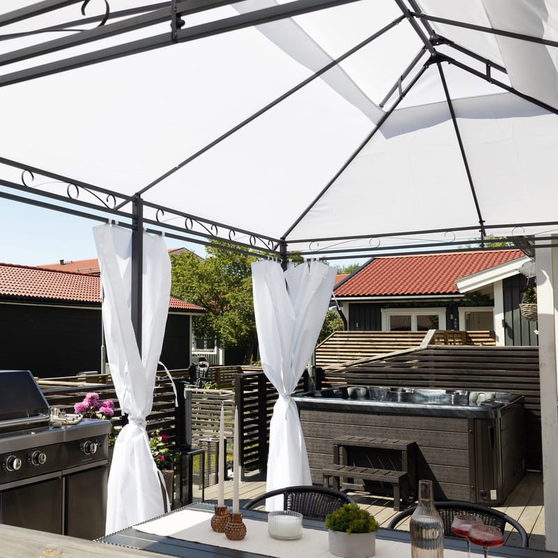 Paviljong 4x3m med väggar | Vit - Utemöbler - Solskydd - Pergola