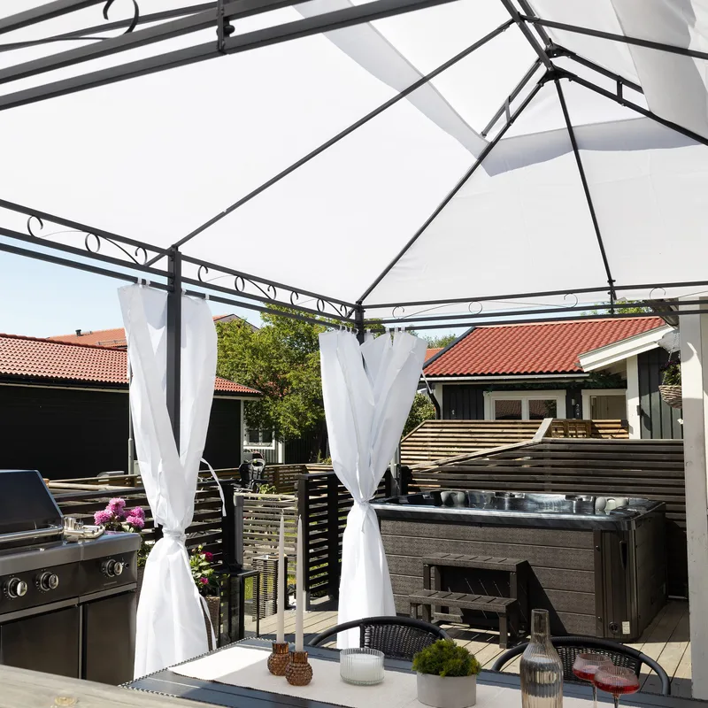 Paviljong 4x3m med väggar | Vit - Utemöbler - Solskydd - Pergola