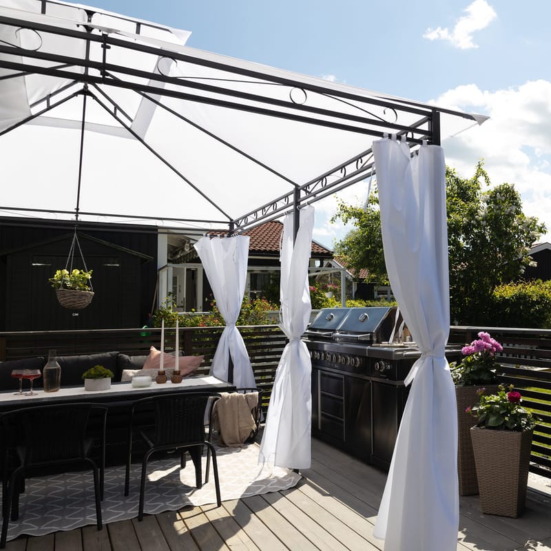 Paviljong 4x3m med väggar | Vit - Utemöbler - Solskydd - Pergola