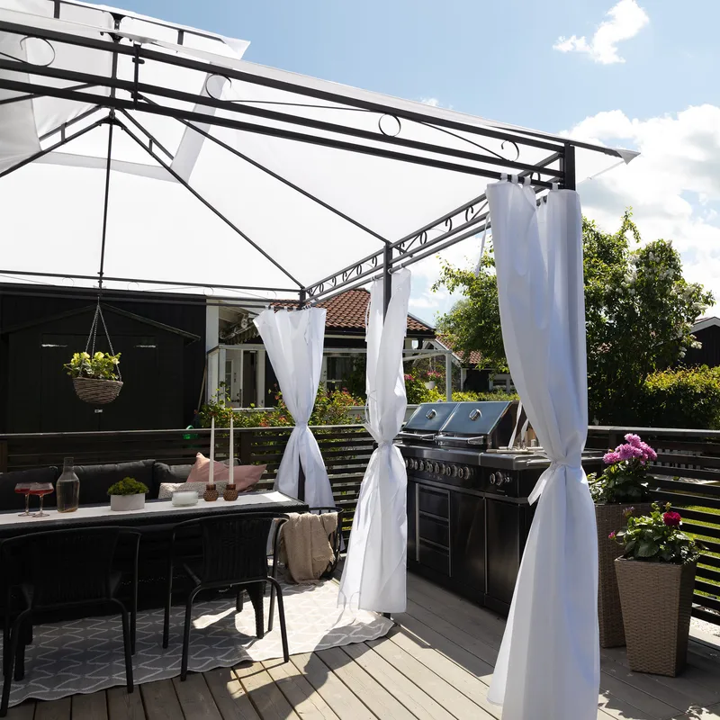 Paviljong 4x3m med väggar | Vit - Utemöbler - Solskydd - Pergola