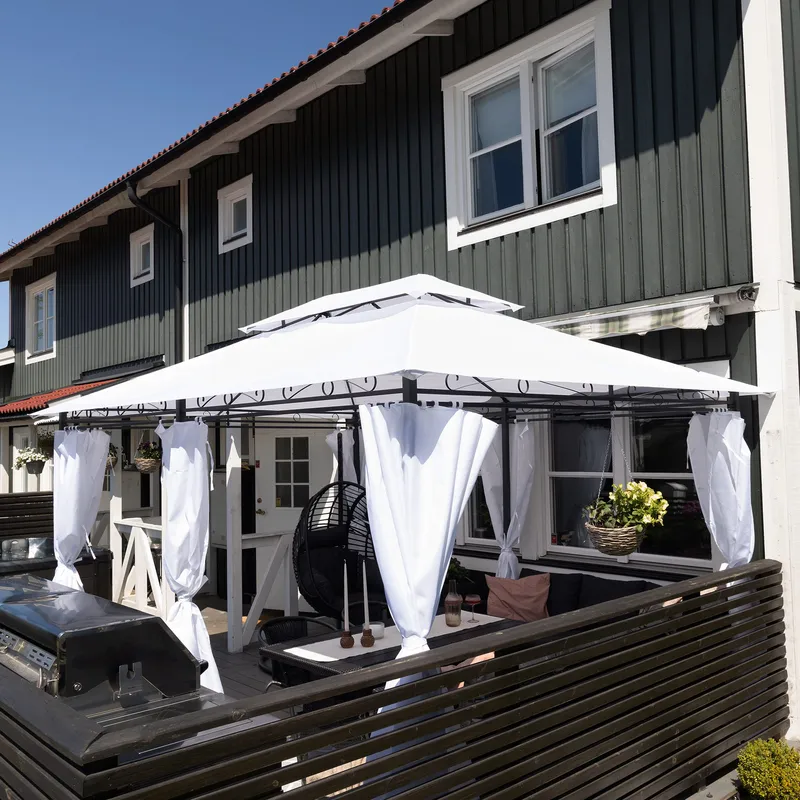 Paviljong 4x3m med väggar | Vit - Utemöbler - Solskydd - Pergola