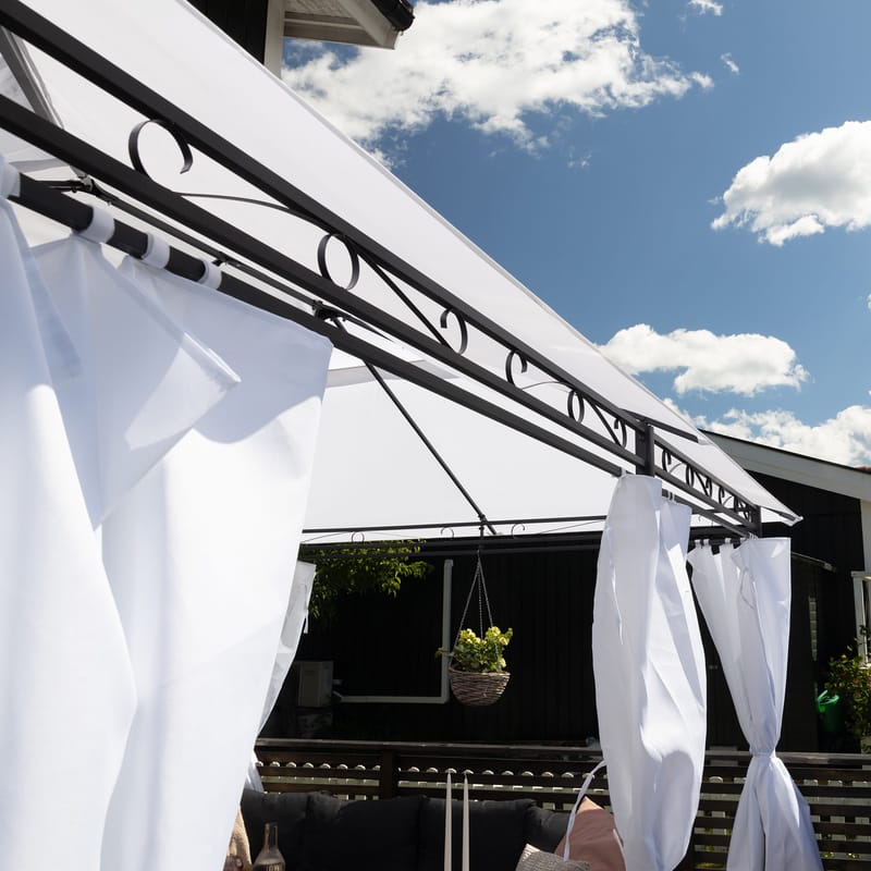 Paviljong 4x3m med väggar | Vit - Utemöbler - Solskydd - Pergola