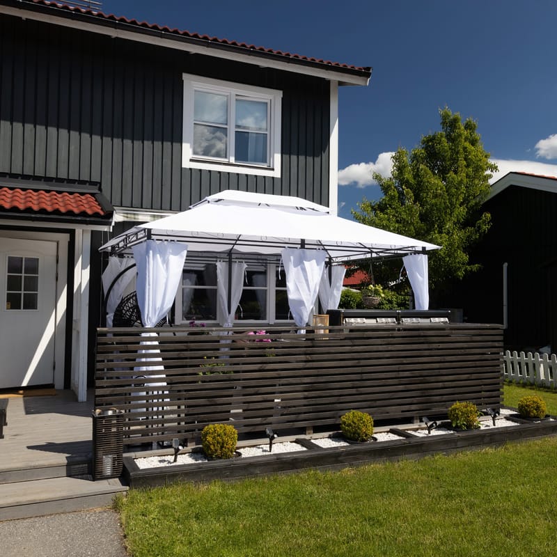 Paviljong 4x3m med väggar | Vit - Utemöbler - Solskydd - Pergola