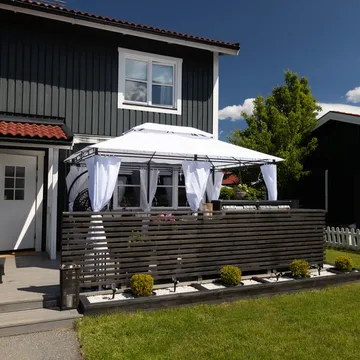 Paviljong 4x3m med väggar | Vit - Utemöbler - Solskydd - Paviljong - Komplett paviljong