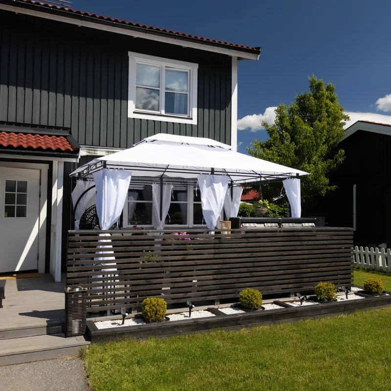 Paviljong 4x3m med väggar | Vit - Utemöbler - Solskydd - Pergola