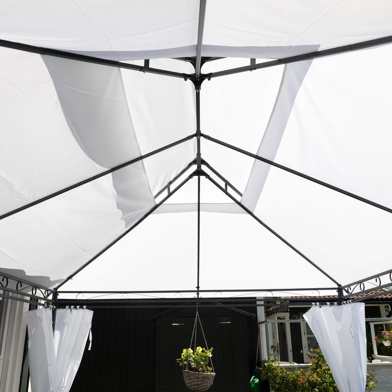 Paviljong 4x3m med väggar | Vit - Utemöbler - Solskydd - Pergola