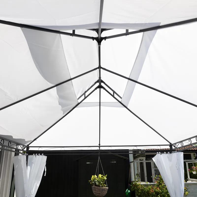 Paviljong 4x3m med väggar | Vit - Utemöbler - Solskydd - Pergola