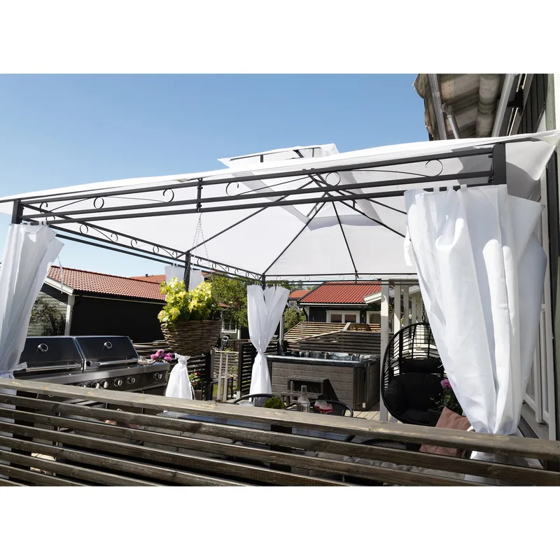 Paviljong 4x3m med väggar | Vit - Utemöbler - Solskydd - Pergola