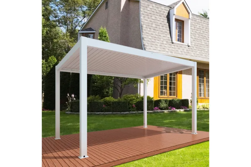 Pergola Motordrivet 3x4 m - Vit - Utemöbler - Solskydd - Pergola