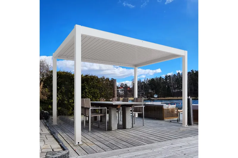Pergola Motordrivet 3x4 m - Vit - Utemöbler - Solskydd - Pergola