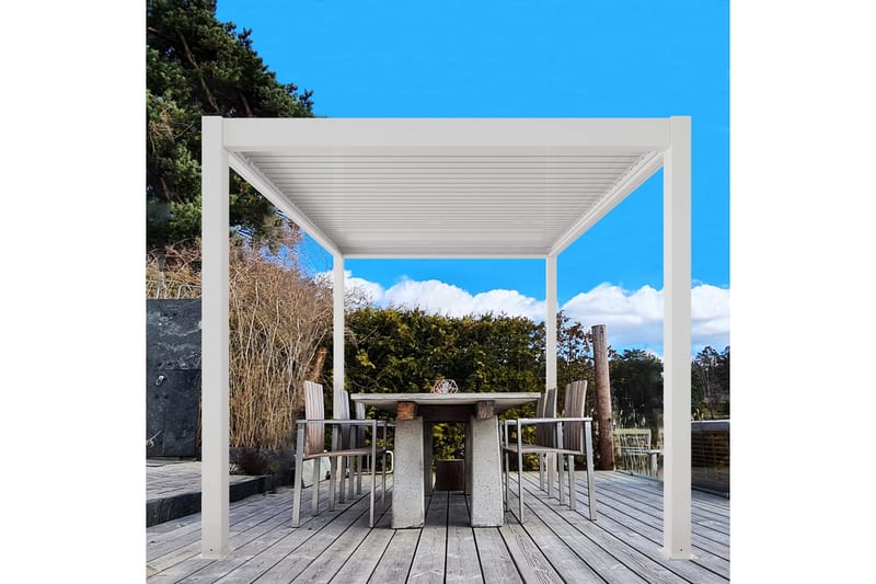 Pergola Motordrivet 3x4 m - Vit - Utemöbler - Solskydd - Pergola