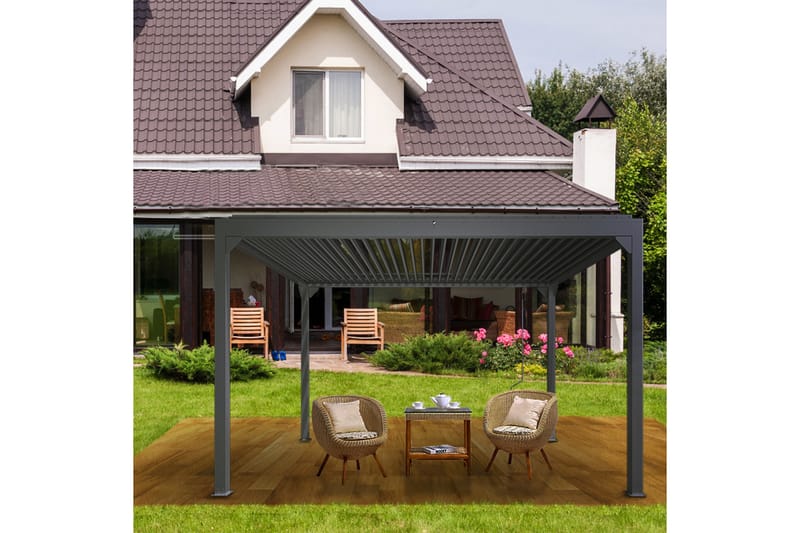 Pergola Premium Öppningsbara lameller - Grå - Utemöbler - Solskydd - Pergola
