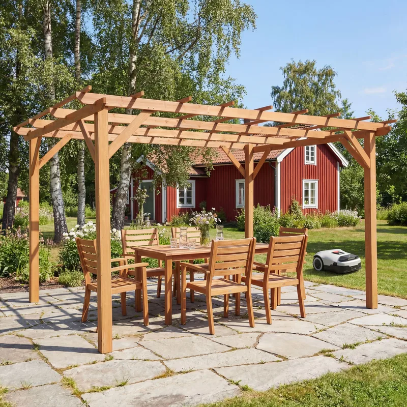 Pergola trä | 4x3m | Furu - Utemöbler - Solskydd - Pergola