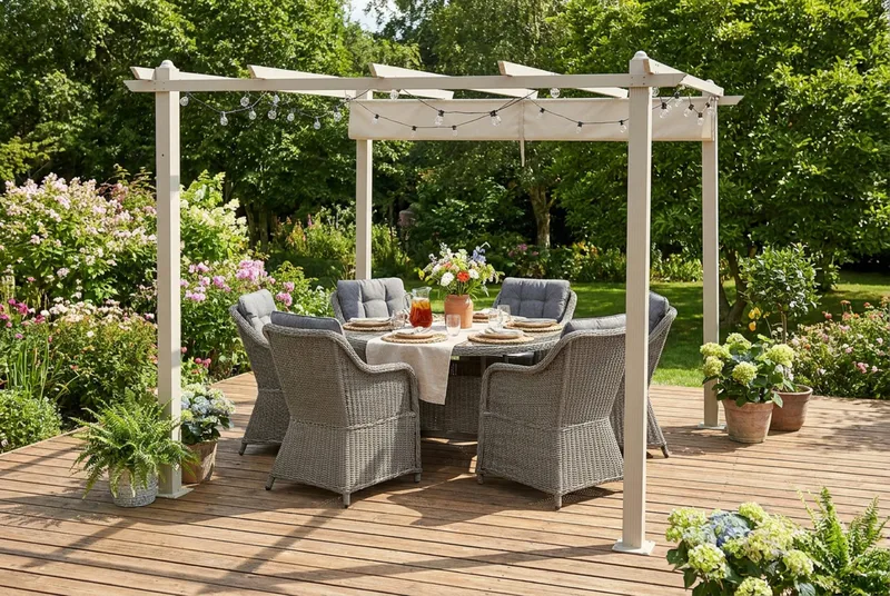 Porto Stor Pergola 4x3 m i aluminium med tak - Beige - Utemöbler - Solskydd - Pergola